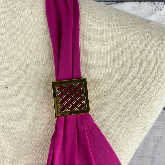 LA Blanca Fuchsia Halter Tankini Swim Bathing Suit Top with Gold Trim Si… - Picture 5 of 9